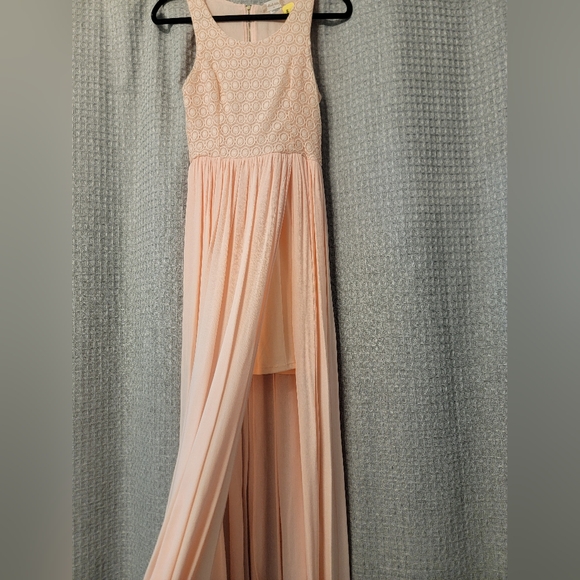 Altar'd State Blush Light Pink Maxi Floral Lace Dress with Slit - Picture 2 of 6